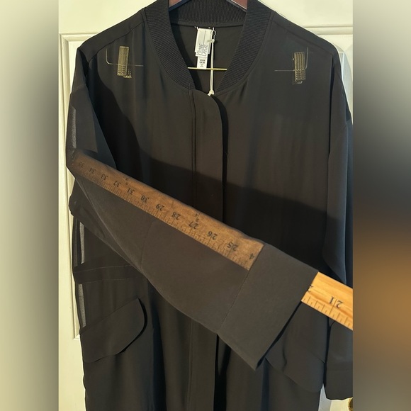 NWT WYNNE LAYERS Medium Black Sheer Long Zippered Tunic Jacket Pocket Hidden Zip - Picture 2 of 16